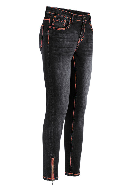 Hosen - Jeans mit terrafarbenen Kontrastziernähten, in Größe 017 bis 050, in Farbe SCHWARZ Ansicht 1