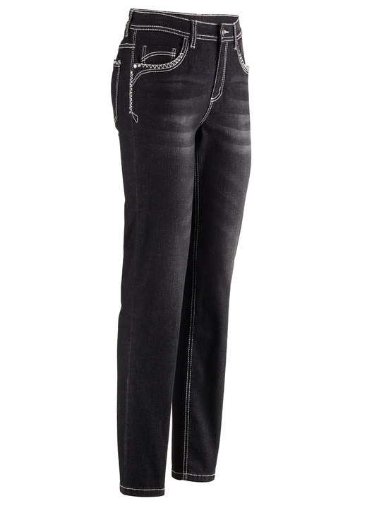 Hosen - Jeans mit Ziernähten und Strasssteinen, in Größe 017 bis 052, in Farbe SCHWARZ Ansicht 1