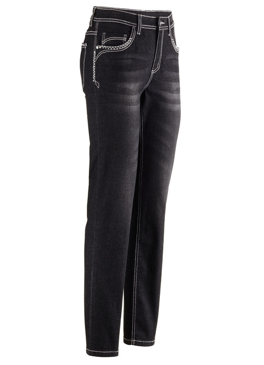 - Jeans mit Ziernähten und Strasssteinen, in Größe 017 bis 052, in Farbe SCHWARZ Ansicht 1