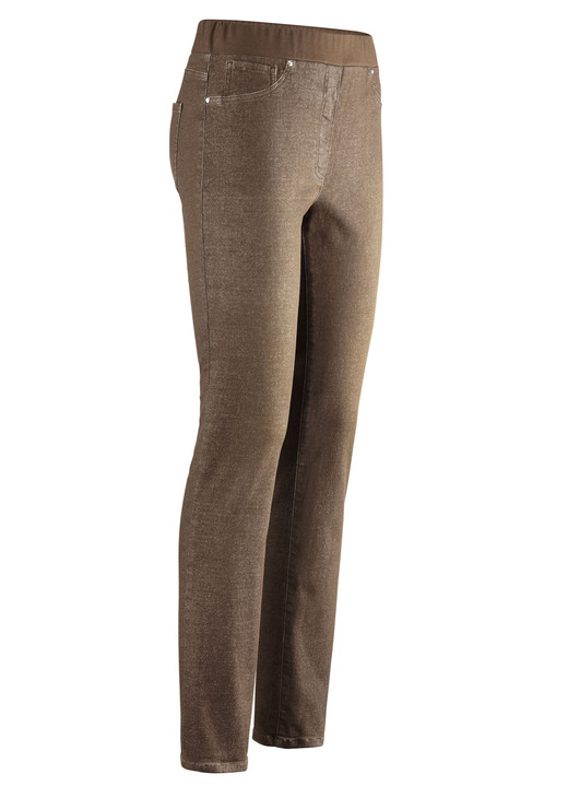- Jeans in bequemer Schlupfform, in Größe 018 bis 054, in Farbe COGNAC MELIERT Ansicht 1