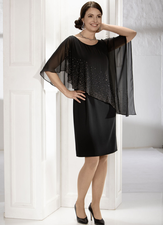 Abendkleider - Kleid mit angenähtem Poncho-Überwurf Abendkleider - Kleid mit angenähtem Poncho-Überwurf, in Größe 036 bis 052, in Farbe SCHWARZ