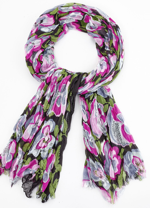 - Schal mit Blättermotiven, in Farbe SCHWARZ-BUNT Ansicht 1