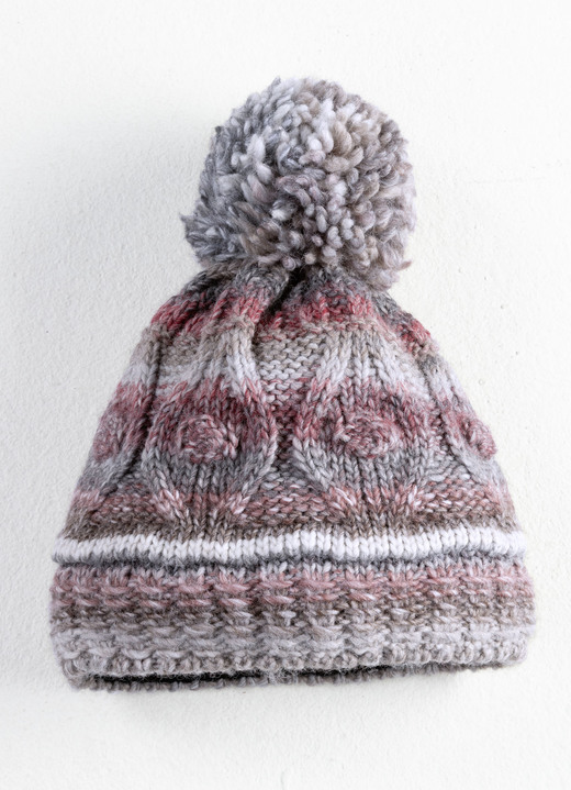 - Grobstrick-Mütze mit Woll-Bommel, in Farbe TAUPE-ALTROSA Ansicht 1