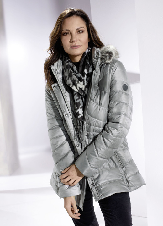 Damenmode - Jacke mit abnehmbarer Kapuze, in Größe 036 bis 052, in Farbe STEINGRAU Ansicht 1