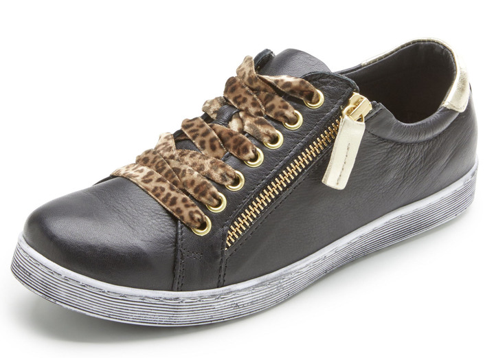 Slipper & Schnürschuhe - Andrea Conti Sneaker mit pfiffiger Kontrast-Schnürung, in Größe 036 bis 042, in Farbe SCHWARZ-GOLD Ansicht 1