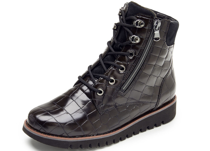 - Waldläufer Stiefelette aus krokogeprägtem Nappaleder, in Größe 3 1/2 bis 8, in Farbe SCHWARZ Ansicht 1