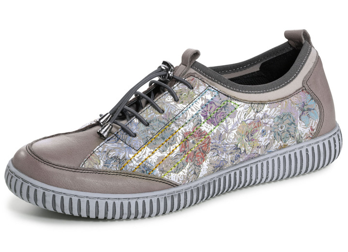 Slipper & Schnürschuhe - Gemini Sneaker aus teilweise floral bedrucktem Rindleder, in Größe 036 bis 042, in Farbe TAUPE-BUNT Ansicht 1