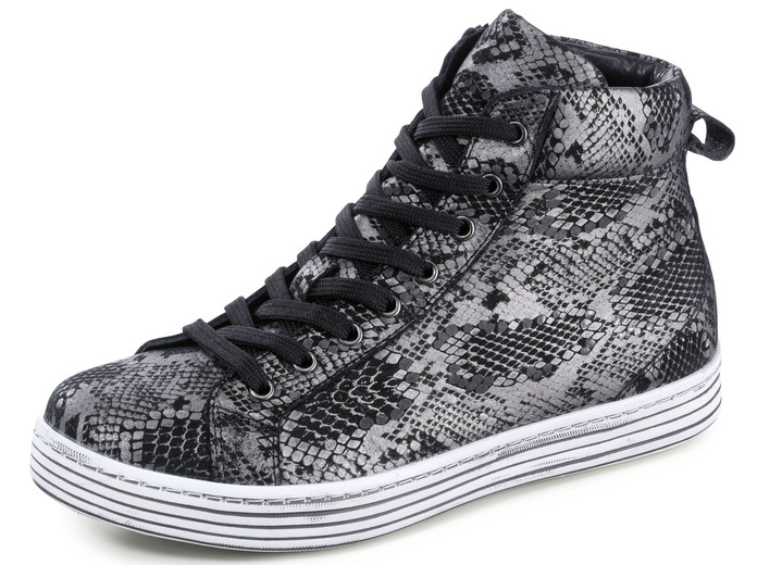 - Gemini Schnür-Booties aus geprägtem Rindleder mit Metallic-Schimmer, in Größe 036 bis 042, in Farbe ALTSILBER Ansicht 1