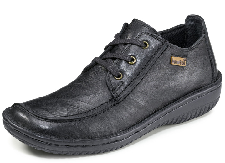 Slipper & Schnürschuhe - Schnürschuh aus Nappaleder mit Knitter-Struktur, in Größe 036 bis 042, in Farbe SCHWARZ Ansicht 1