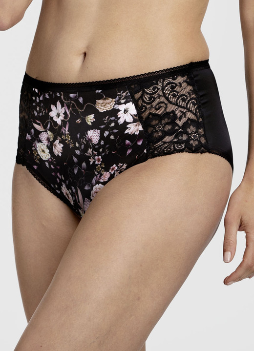 SALE % - Miss Mary Slip mit farbharmonischem Floraldessin, in Größe 038 bis 054, in Farbe SCHWARZ-BUNT Ansicht 1
