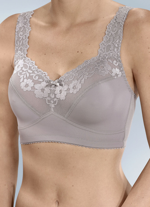 Tagwäsche - BH mit elastischer Spitze im Vorderteil, in Größe 080 bis 110, in Cup D, in Farbe TAUPE Ansicht 1