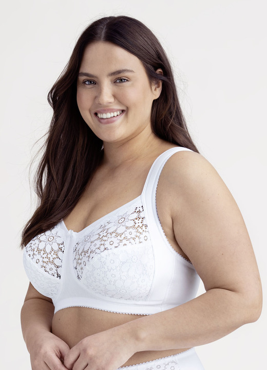 - Miss Mary BH mit floraler Elastikspitze, in Größe 080 bis 105, in Cup C, in Farbe WEISS