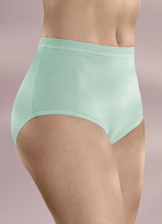 Damenmode - Fünferpack Slips mit elastischen Abschlüssen, in Größe 040 bis 060, in Farbe AQUA Ansicht 1
