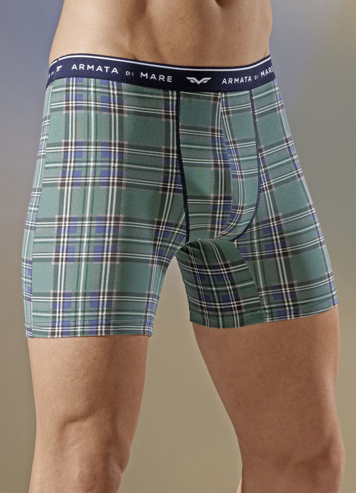 - Dreierpack Pants, kariert mit Elastikbund, in Größe 004 bis 009, in Farbe GRÜN-MARINE Ansicht 1