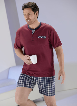 Shorty mit Knopfleiste, Brusttasche und Karodessin