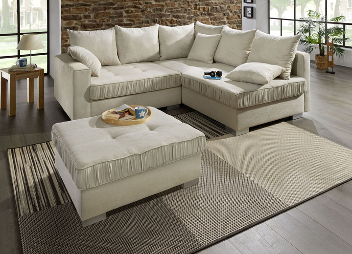 - Ansprechende Polsterecke mit Hocker, in Farbe CREME Ansicht 1