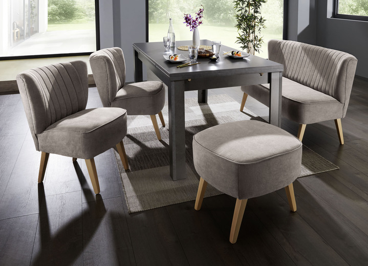 Stühle & Sitzbänke - Moderne Esszimmermöbel mit Holzfüßen in Buche, in Farbe TAUPE, in Ausführung Hocker Ansicht 1