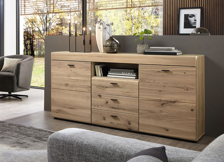 Sideboards - Sideboard mit schwarzen Aluminium-Griffen, in Farbe EICHE-ESCHE