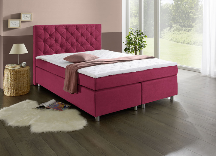 - Boxspringbett mit Topper, in Farbe ROT