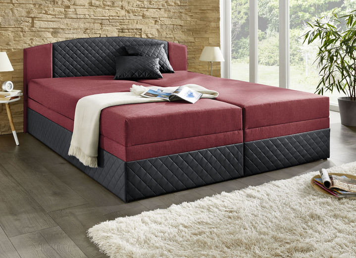 Boxspringbetten - Boxspringbett mit Kopfteilverstellung und 2 Dekokissen, in Farbe SCHWARZ-ROT Ansicht 1