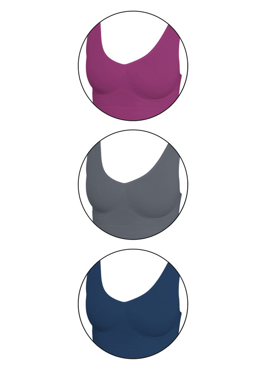 Wäsche - Nahtloser Komfort-BH 3er-Set, in Größe 3XL (52/54) bis XXL (48/50), in Farbe BEERE-GRAU-MARINE Ansicht 1