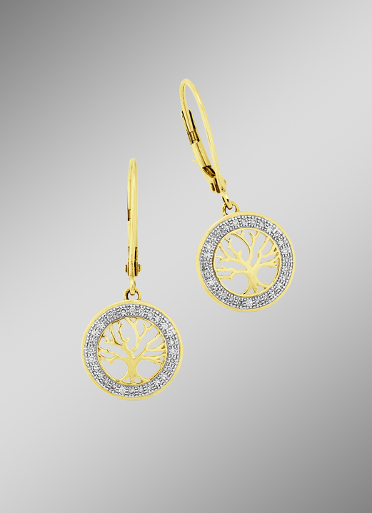- Lebensbaum-Ohrringe mit Diamanten, in Farbe  Ansicht 1