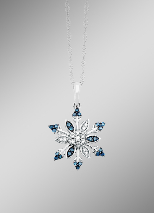 Anhänger - Anhänger Schneeflocke mit weißen und blauen Diamanten, in Farbe  Ansicht 1