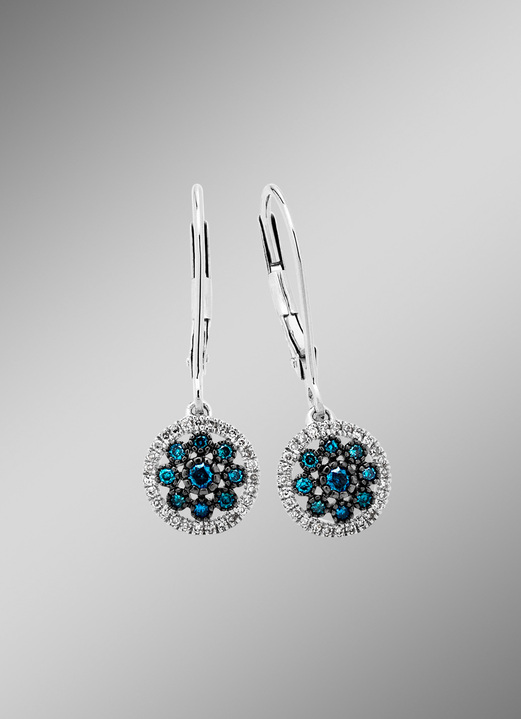 Ohrschmuck - Schöne Ohrringe mit blauen Brillanten und weißen Diamanten, in Farbe  Ansicht 1