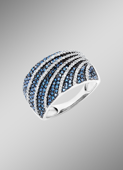 Ringe - Damenring mit weißen und blauen Diamanten, in Größe 160 bis 220, in Farbe  Ansicht 1