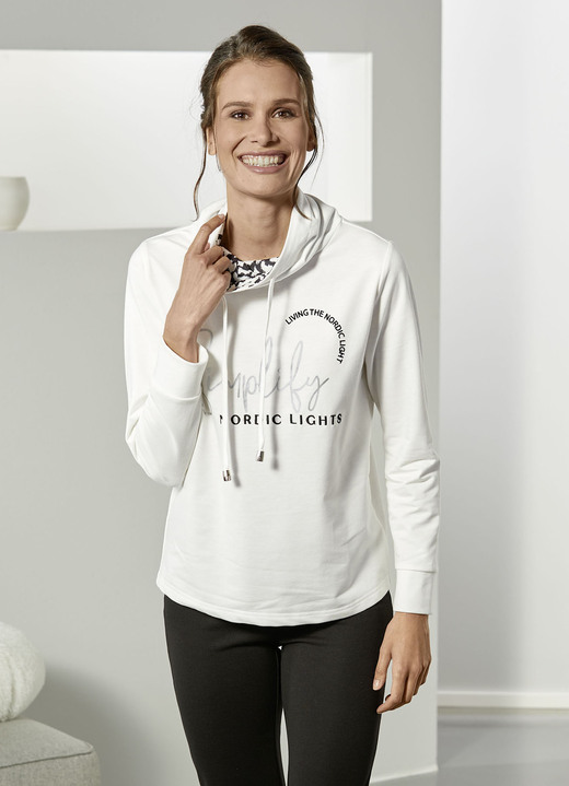 Langarm - Herrliches Sweatshirt mit Rollkragen in 2 Farben, in Größe 044 bis 052, in Farbe WEISS Ansicht 1
