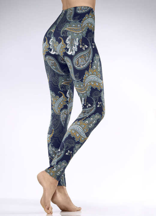 Leggings - Laurina Leggings mit Paisley-Dessin, in Größe L (44/46) bis XXL (52/54), in Farbe MARINE-KHAKI-BUNT