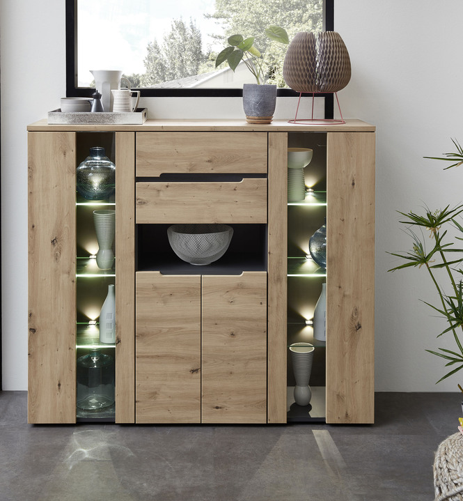 - Highboard, LED-Beleuchtung, in Farbe ART.EICHE-GR.