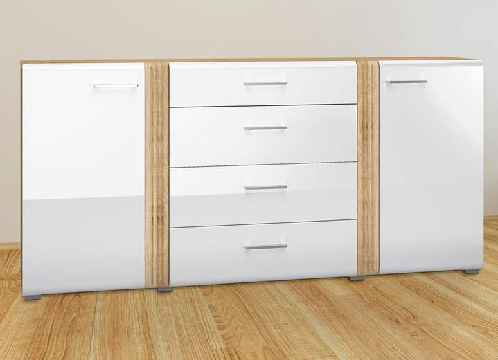 - Sideboard mit Metallgriffe, in Farbe WEISS-EICHE Ansicht 1