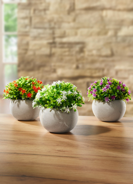 Kunst- & Textilpflanzen - Mini-Blüten, 3er-Set, in Farbe WEISS-ORANGE-LILA