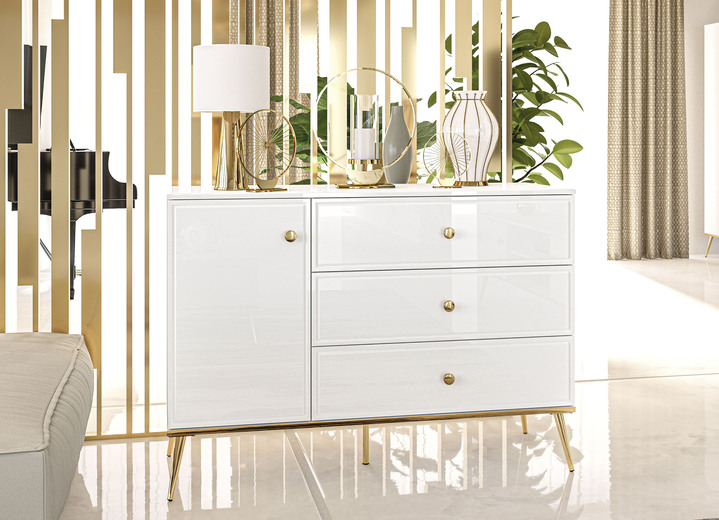 - Edles Sideboard mit royalem Flair, in Farbe WEISS-GOLD, in Ausführung Sideboard, 1-türig Ansicht 1