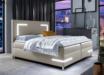 Boxspringbett mit LED-Beleuchtung und Topper