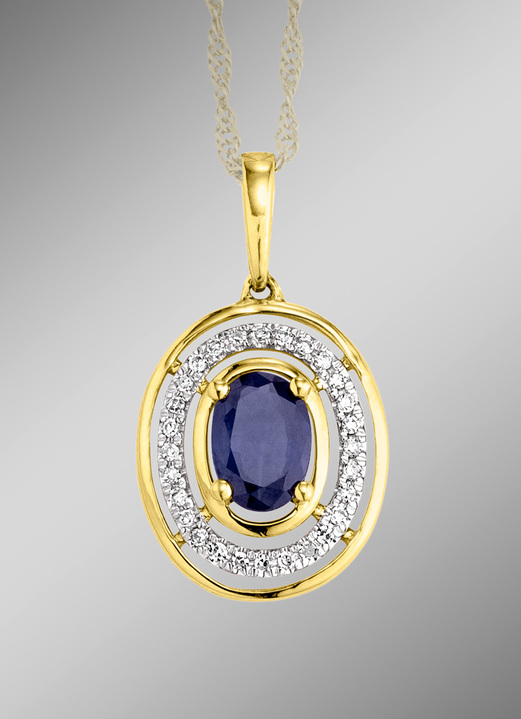 - Anhänger mit Safir und Diamanten, in Farbe