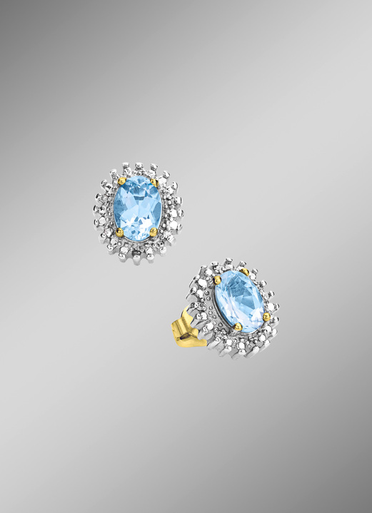 - Ohrstecker mit Diamanten und Blautopas, in Farbe  Ansicht 1