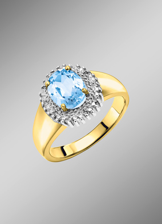 Damenring mit Diamanten und Blautopas