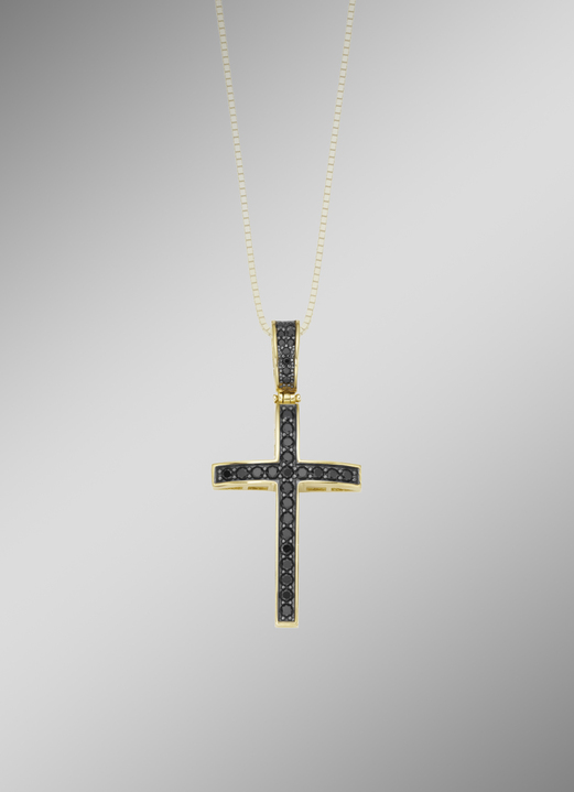 - Kreuz-Anhänger mit schwarzen Zirkonia, in Farbe  Ansicht 1