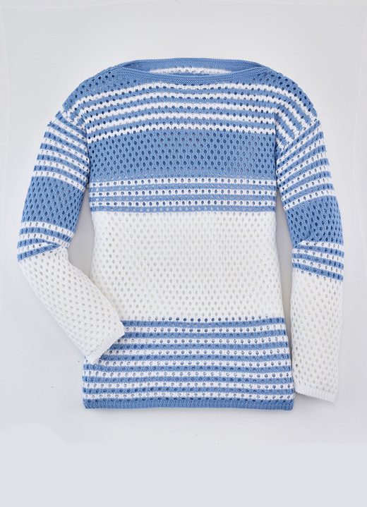 Pullover & Strickmode - Pullover mit Ajourmuster, in Größe 036 bis 052, in Farbe ECRU-JEANSBLAU Ansicht 1