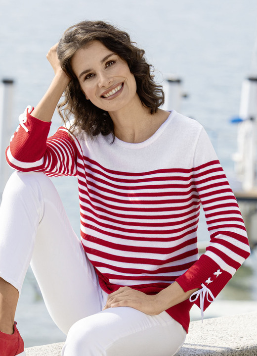 3/4-Arm - Pullover in Ringeldessin, in Farbe ROT-WEISS Ansicht 1