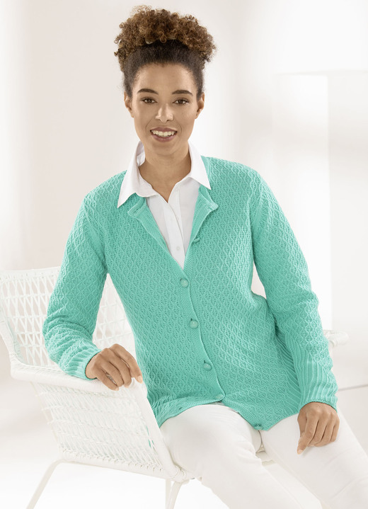 - Strickjacke mit Strukturmuster, in Größe 038 bis 052, in Farbe JADEGRÜN Ansicht 1