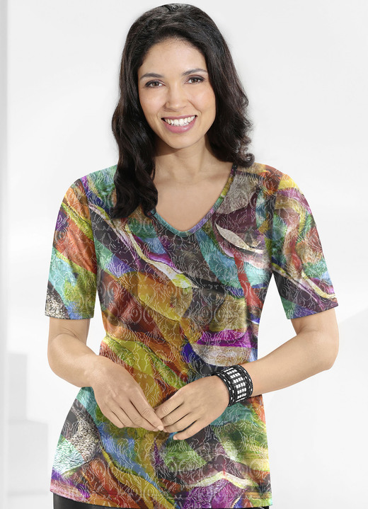 Kurzarm - Pulli in Feinstrick, in Größe 038 bis 054, in Farbe TERRA-GRÜN-MULTICOLOR