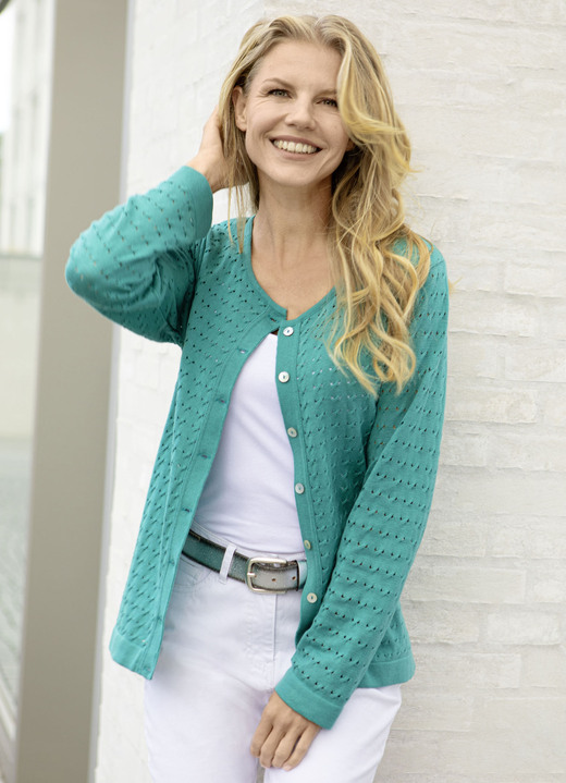 Strickjacken - Strickjacke mit hübschem Muster, in Größe 038 bis 054, in Farbe JADEGRÜN Ansicht 1