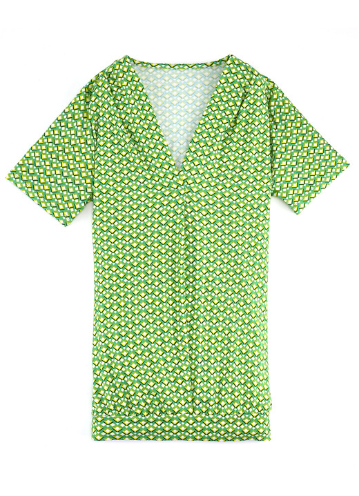 Kurzarm - Shirt mit rückwärtiger Smokverarbeitung in 2 Farben Kurzarm - Shirt mit rückwärtiger Smokverarbeitung in 2 Farben, in Größe 036 bis 052, in Farbe GRÜN-GELB-BUNT