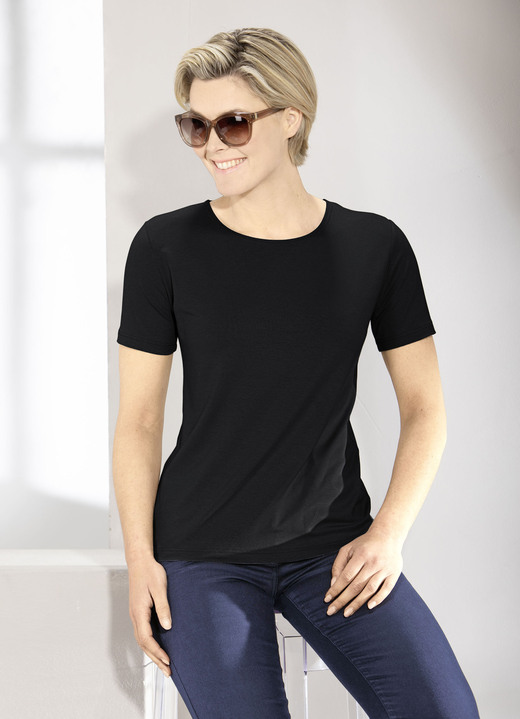 Kurzarm - Kombistarkes Shirt in 9 Farben, in Größe L (44/46) bis XXL (52/54), in Farbe SCHWARZ Ansicht 1