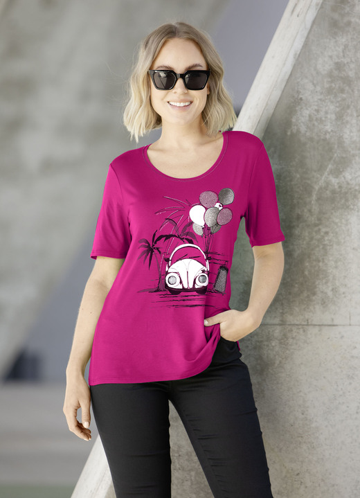 Kurzarm - Shirt mit Flatlock-Naht in 3 Farben, in Größe 036 bis 052, in Farbe FUCHSIA Ansicht 1