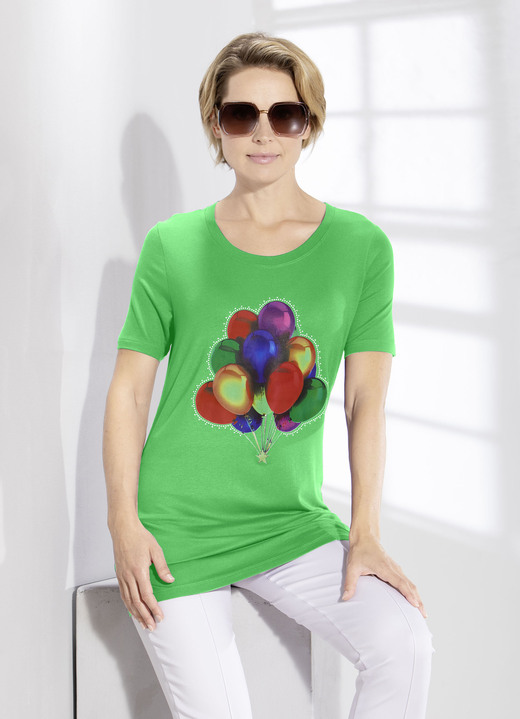 Shirts - Longshirt mit Strasszier in 2 Farben, in Größe 038 bis 056, in Farbe GRÜN Ansicht 1