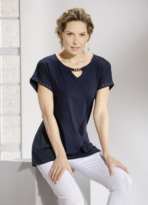 Kurzarm - Shirt mit V-Schlitz in 3 Farben , in Größe 038 bis 056, in Farbe MARINE Ansicht 1